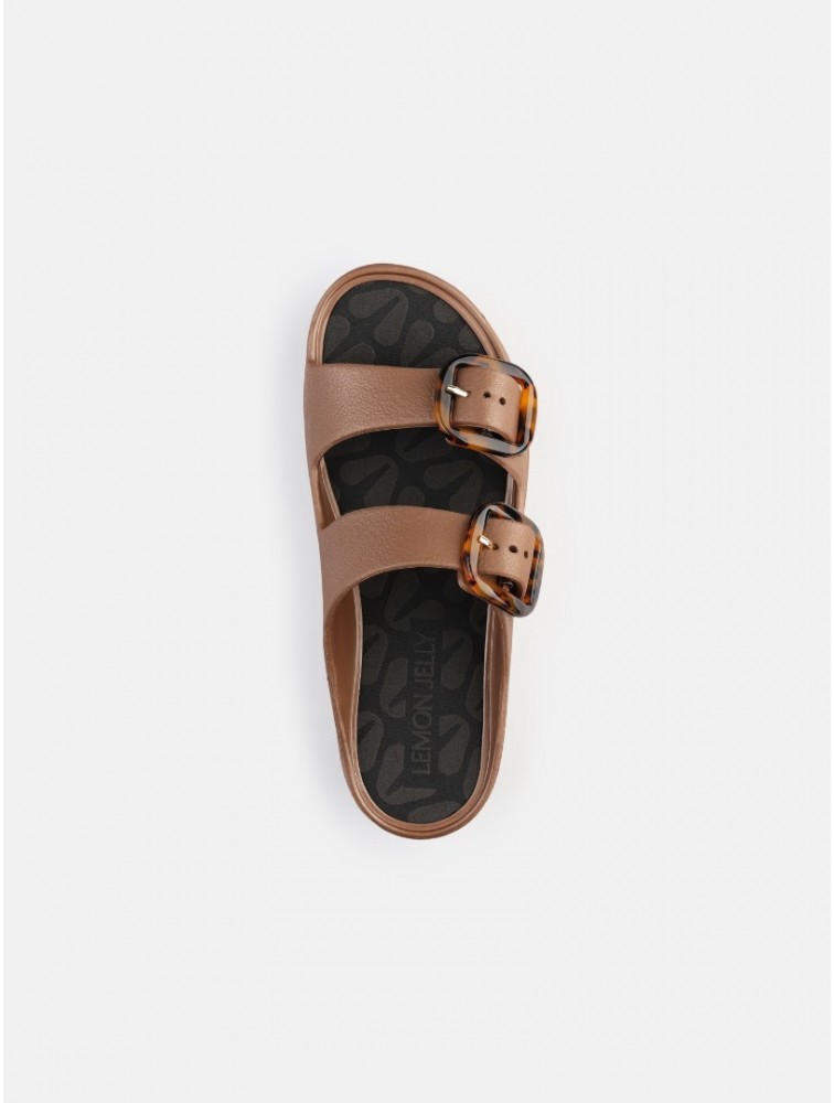 LEMON JELLY Tazara Bronzo Metal Brown Platform Sandals with Buckles Turtle Print Μπρονζέ Σανδάλια με Αγκράφα Ταρταρούγα