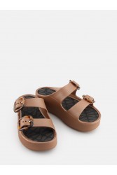 LEMON JELLY Tazara Bronzo Metal Brown Platform Sandals with Buckles Turtle Print Μπρονζέ Σανδάλια με Αγκράφα Ταρταρούγα