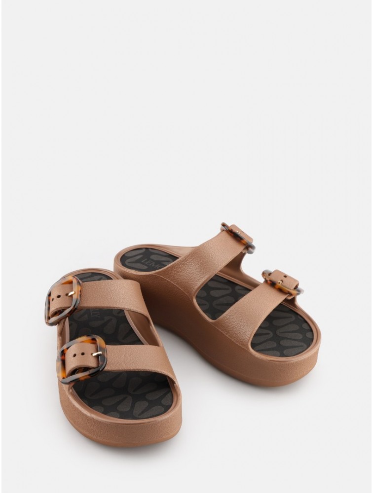 LEMON JELLY Tazara Bronzo Metal Brown Platform Sandals with Buckles Turtle Print Μπρονζέ Σανδάλια με Αγκράφα Ταρταρούγα