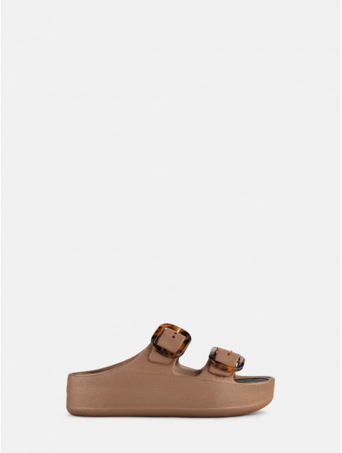 LEMON JELLY Tazara Bronzo Metal Brown Platform Sandals with Buckles Turtle Print Μπρονζέ Σανδάλια με Αγκράφα Ταρταρούγα