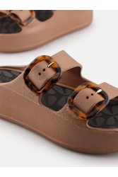 LEMON JELLY Tazara Bronzo Metal Brown Platform Sandals with Buckles Turtle Print Μπρονζέ Σανδάλια με Αγκράφα Ταρταρούγα