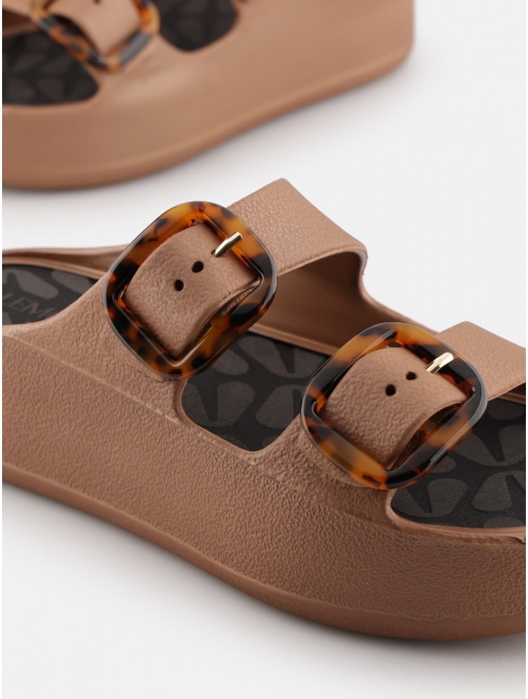 LEMON JELLY Tazara Bronzo Metal Brown Platform Sandals with Buckles Turtle Print Μπρονζέ Σανδάλια με Αγκράφα Ταρταρούγα