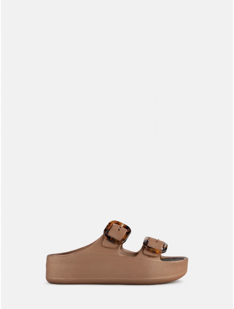 LEMON JELLY Tazara Bronzo Metal Brown Platform Sandals with Buckles Turtle Print Μπρονζέ Σανδάλια με Αγκράφα Ταρταρούγα