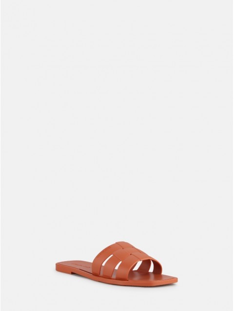 LEMON JELLY Zaya Rust Orange Flat Vegan Slippers Πορτοκαλί Παντόφλες με Πλέξη
