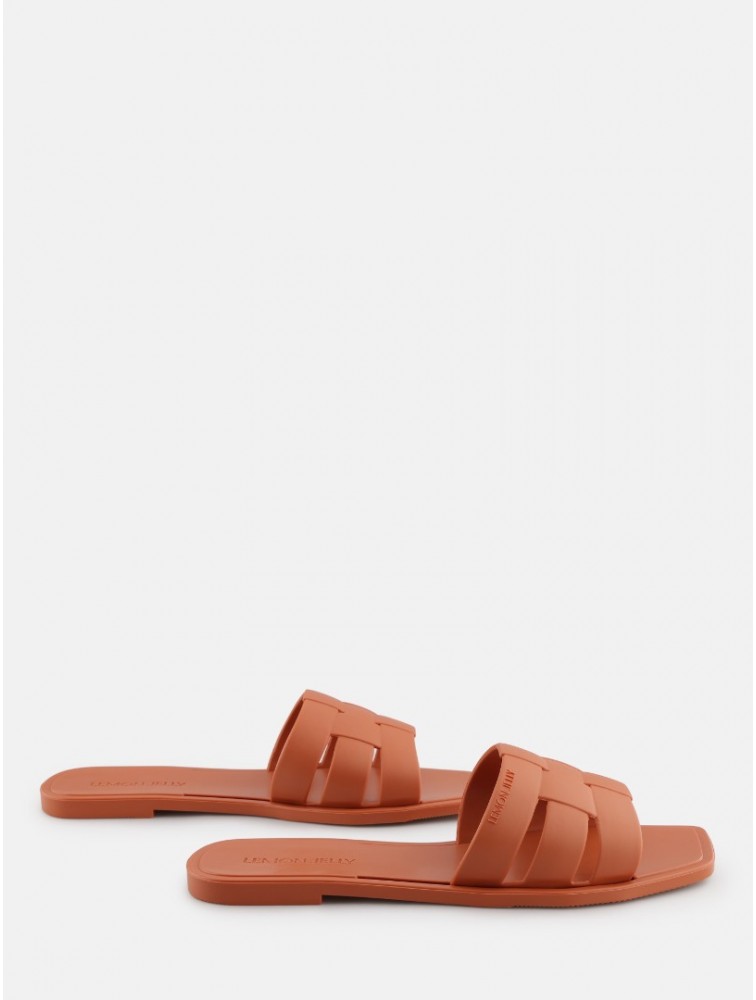 LEMON JELLY Zaya Rust Orange Flat Vegan Slippers Πορτοκαλί Παντόφλες με Πλέξη