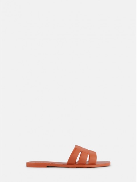 LEMON JELLY Zaya Rust Orange Flat Vegan Slippers Πορτοκαλί Παντόφλες με Πλέξη