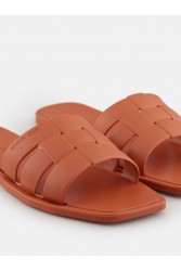 LEMON JELLY Zaya Rust Orange Flat Vegan Slippers Πορτοκαλί Παντόφλες με Πλέξη
