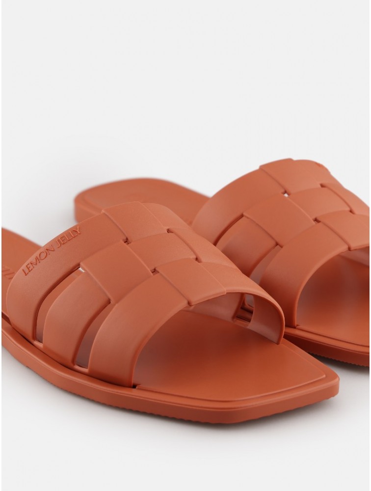 LEMON JELLY Zaya Rust Orange Flat Vegan Slippers Πορτοκαλί Παντόφλες με Πλέξη