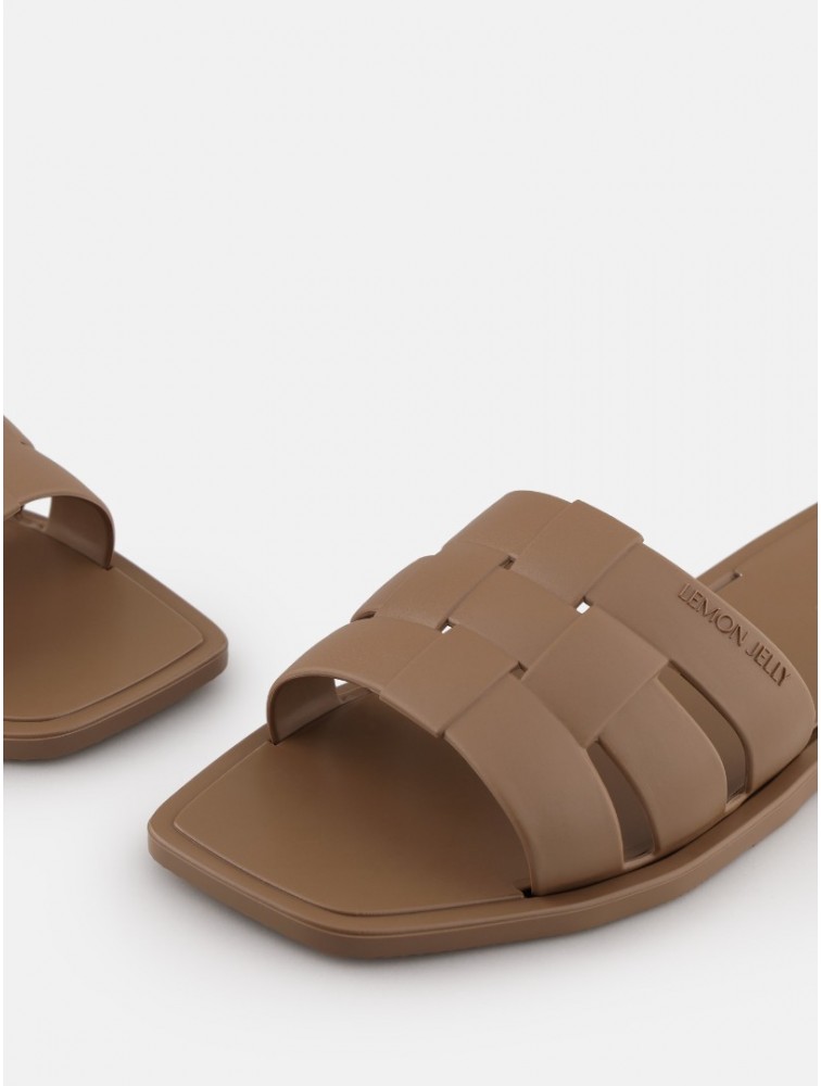 LEMON JELLY Zaya Toasted Nut Flat Vegan Slippers Μπεζ Παντόφλες με Πλέξη