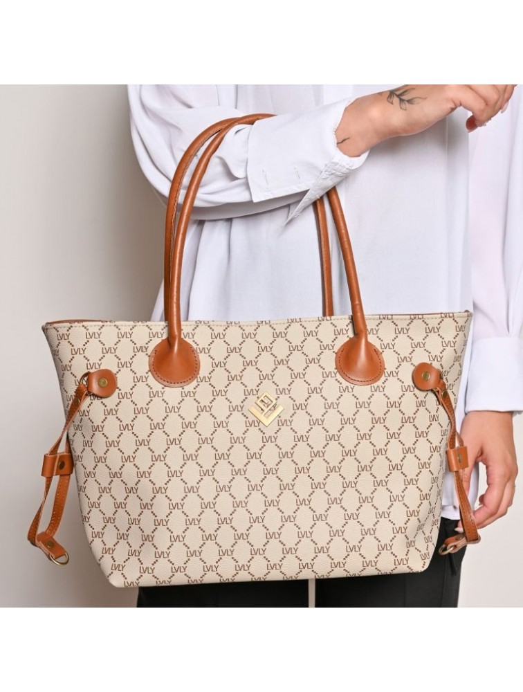 LOVELY HANDMADE Annette Classic Mosaic Bag Beige Μπεζ Γυναικεία Τσάντα Ώμου