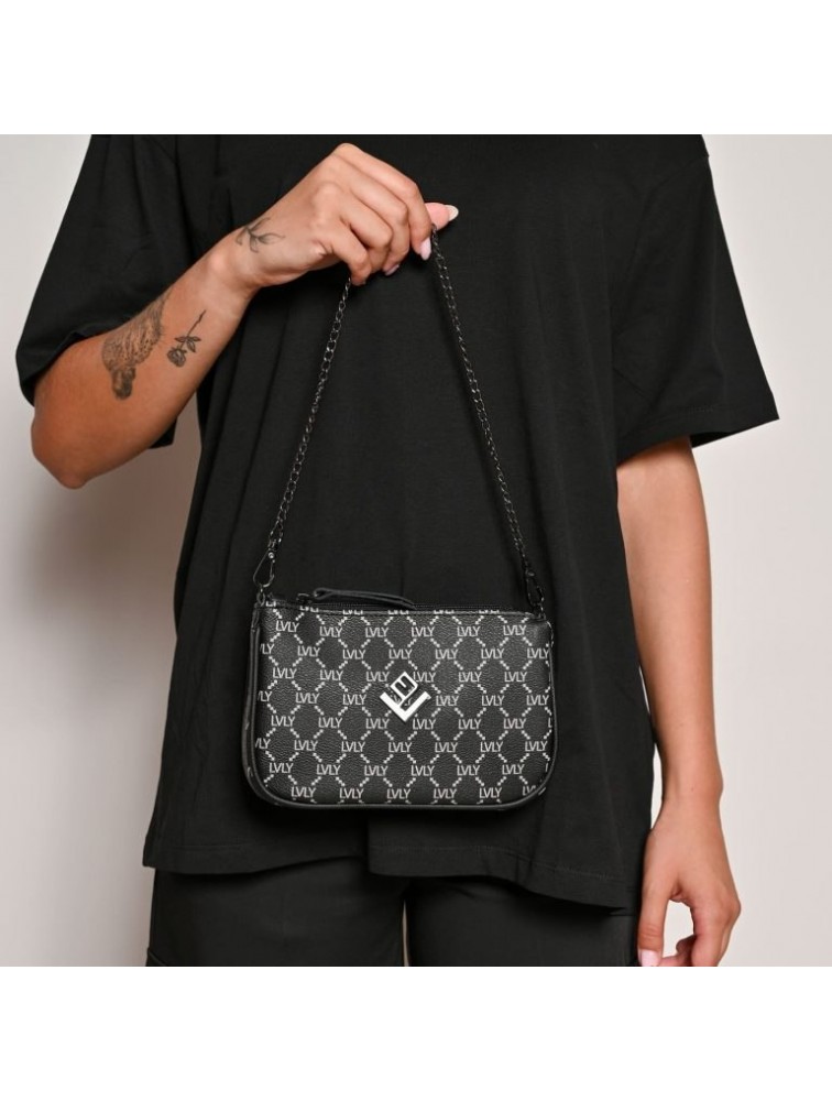 LOVELY HANDMADE Caldera Small Mosaic Bag Black Μαύρη γυναικεία τσάντα ώμου
