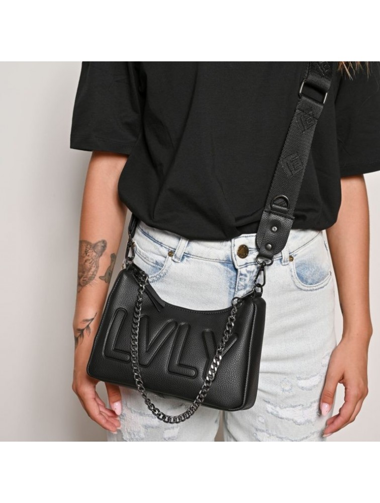 LOVELY HANDMADE Regina Adora Bag Black Μαύρη γυναικεία τσάντα ώμου