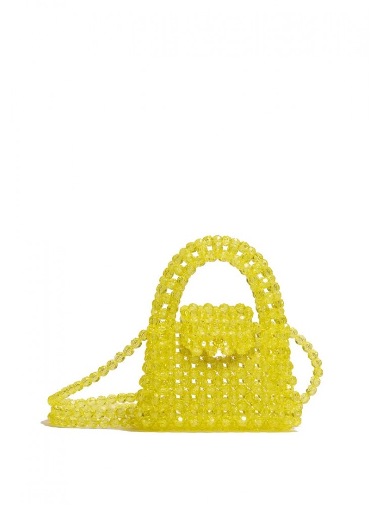 LUNEA BAGS Blossom Viola Mini Κίτρινη Γυναικεία Τσάντα Με Χάντρες