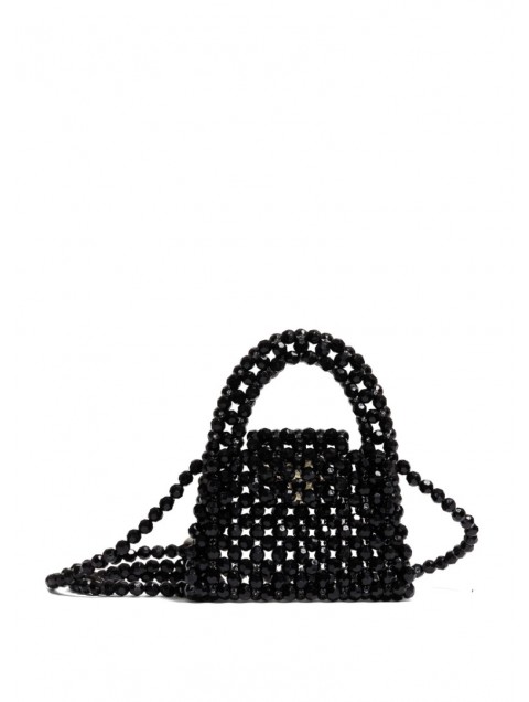 LUNEA BAGS Blossom Viola Mini Μαύρη Γυναικεία Τσάντα Με Χάντρες