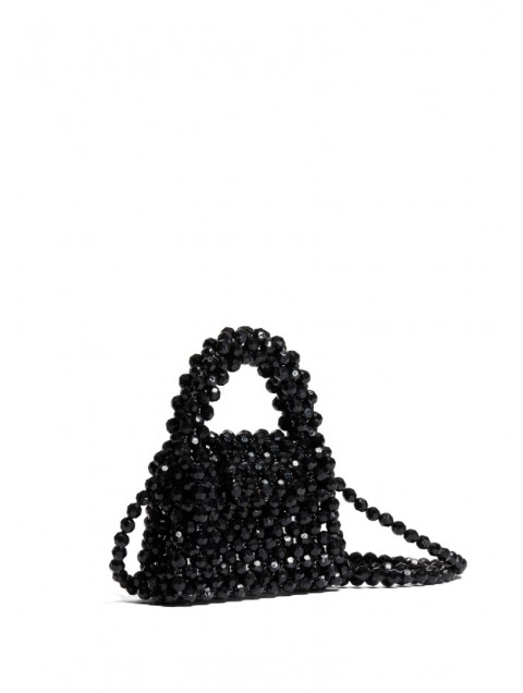 LUNEA BAGS Blossom Viola Mini Μαύρη Γυναικεία Τσάντα Με Χάντρες