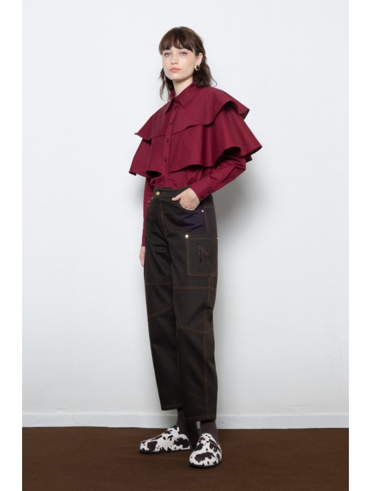 MALLORY THE LABEL Barrel Racer Brown Denim Καφέ Τζιν Παντελόνι