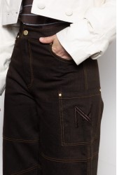 MALLORY THE LABEL Barrel Racer Brown Denim Καφέ Τζιν Παντελόνι