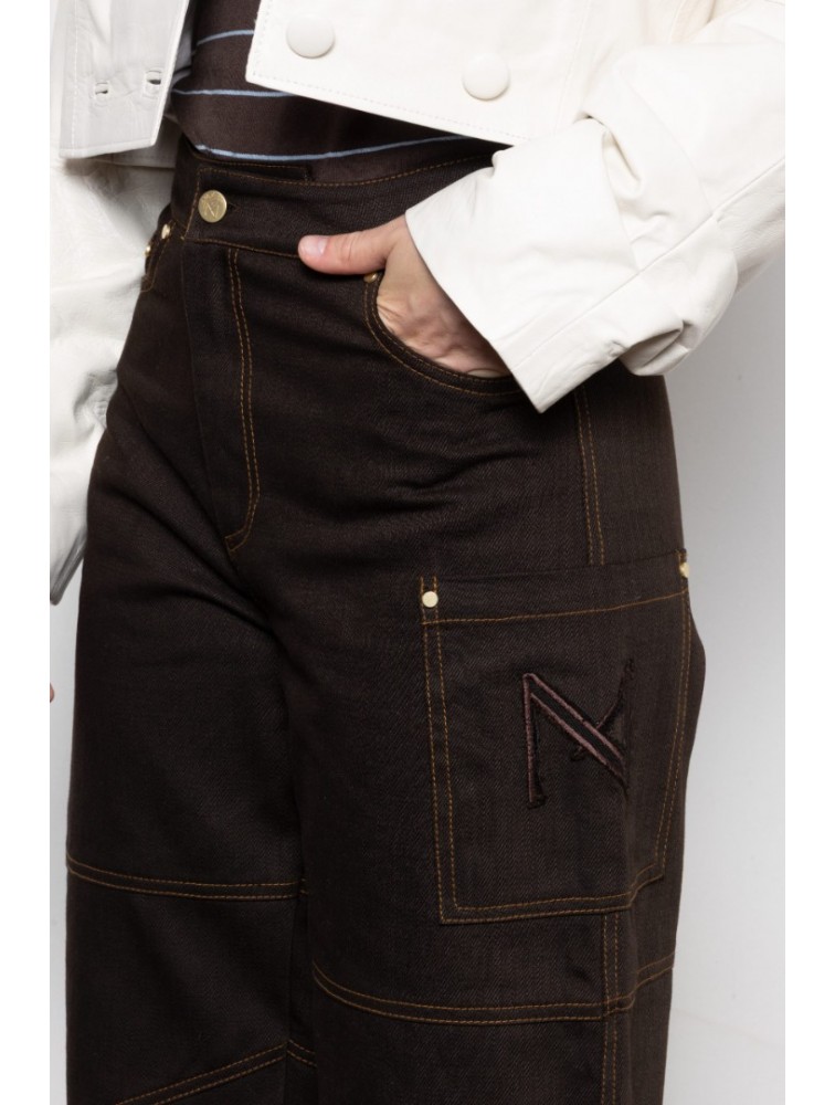 MALLORY THE LABEL Barrel Racer Brown Denim Καφέ Τζιν Παντελόνι