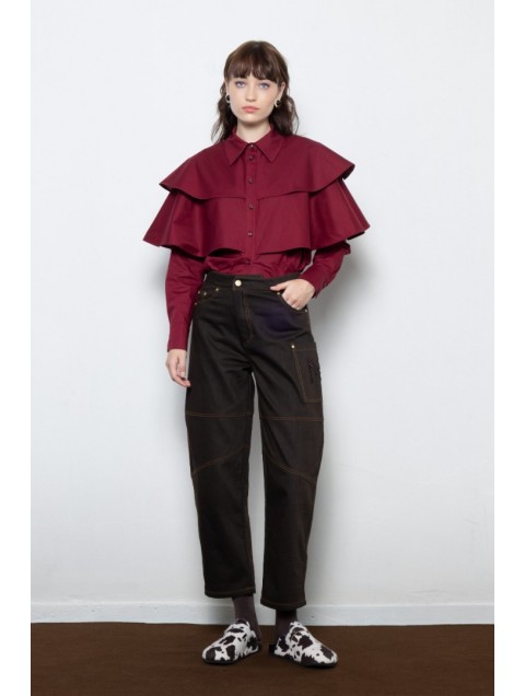 MALLORY THE LABEL Barrel Racer Brown Denim Καφέ Τζιν Παντελόνι