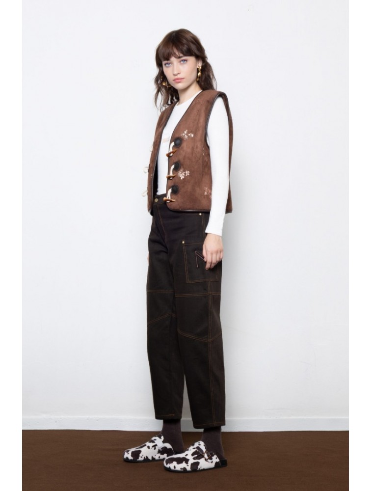 MALLORY THE LABEL Barrel Racer Brown Denim Καφέ Τζιν Παντελόνι