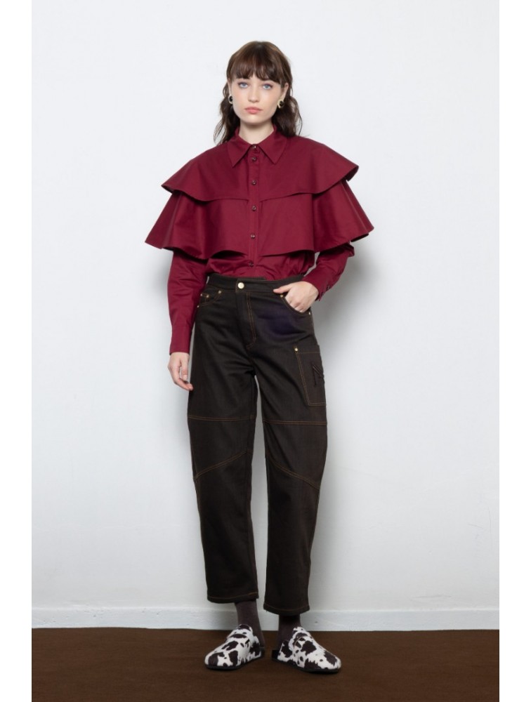 MALLORY THE LABEL Barrel Racer Brown Denim Καφέ Τζιν Παντελόνι