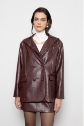 MALLORY THE LABEL Harlow Burgundy Leather Blazer Μπορντώ Δερμάτινο Σακάκι