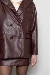 MALLORY THE LABEL Harlow Burgundy Leather Blazer Μπορντώ Δερμάτινο Σακάκι