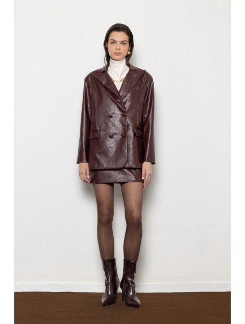 MALLORY THE LABEL Harlow Burgundy Leather Blazer Μπορντώ Δερμάτινο Σακάκι