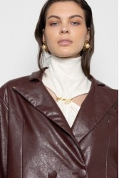 MALLORY THE LABEL Harlow Burgundy Leather Blazer Μπορντώ Δερμάτινο Σακάκι