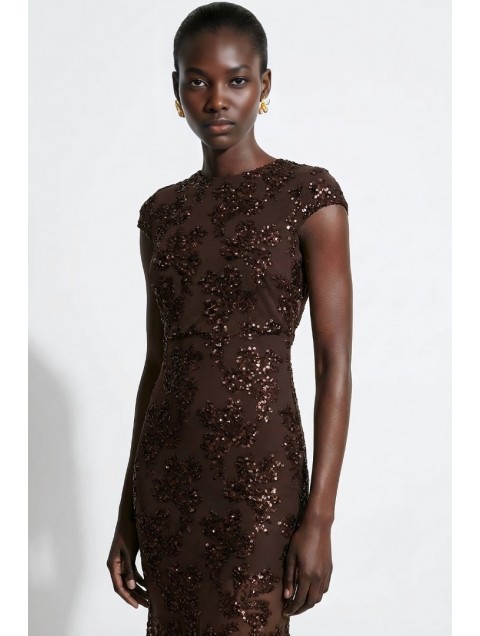 MALLORY THE LABEL Azura Brown Sequin Dress Καφέ Φόρεμα με Παγέτα