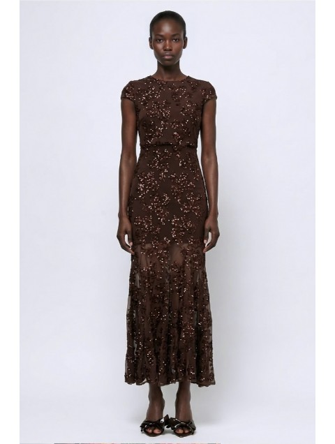 MALLORY THE LABEL Azura Brown Sequin Dress Καφέ Φόρεμα με Παγέτα