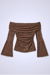 MALLORY THE LABEL Cassis Brown Lace Top Καφέ Δαντελένιο Τοπ