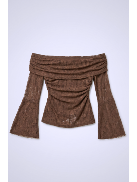 MALLORY THE LABEL Cassis Brown Lace Top Καφέ Δαντελένιο Τοπ