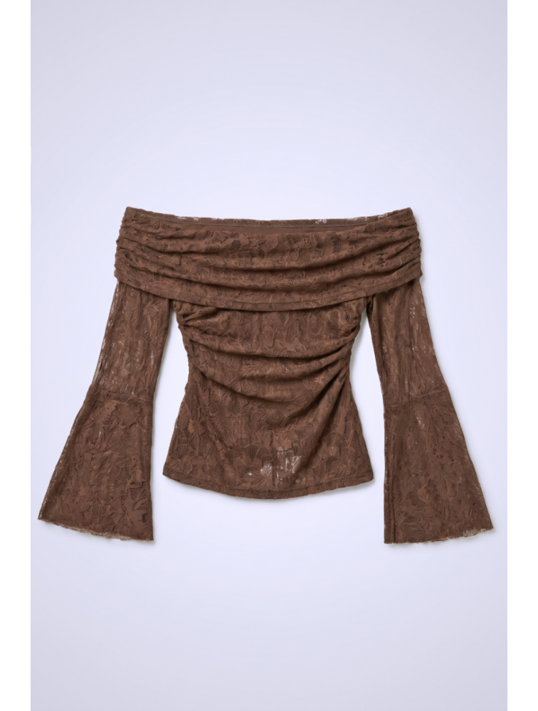 MALLORY THE LABEL Cassis Brown Lace Top Καφέ Δαντελένιο Τοπ