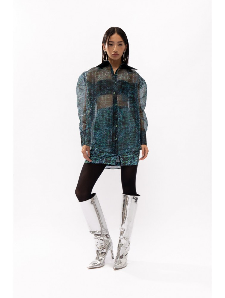 MALLORY THE LABEL Cosmo Snake Print Shirt Μπλε Πουκάμισο