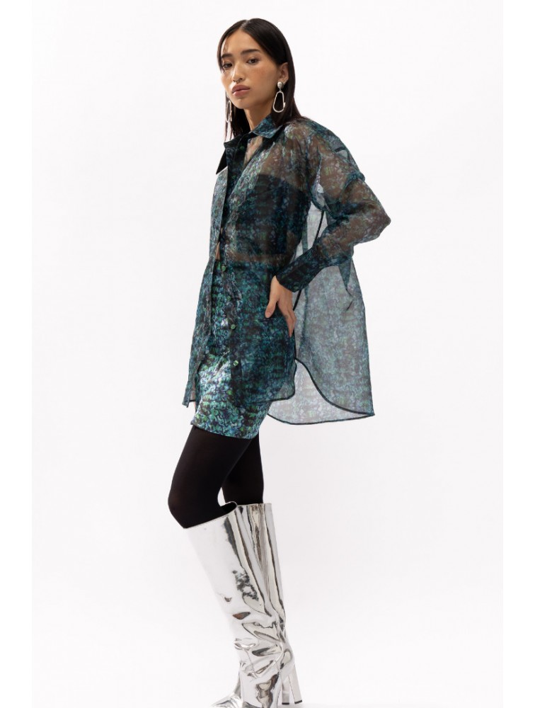 MALLORY THE LABEL Cosmo Snake Print Shirt Μπλε Πουκάμισο