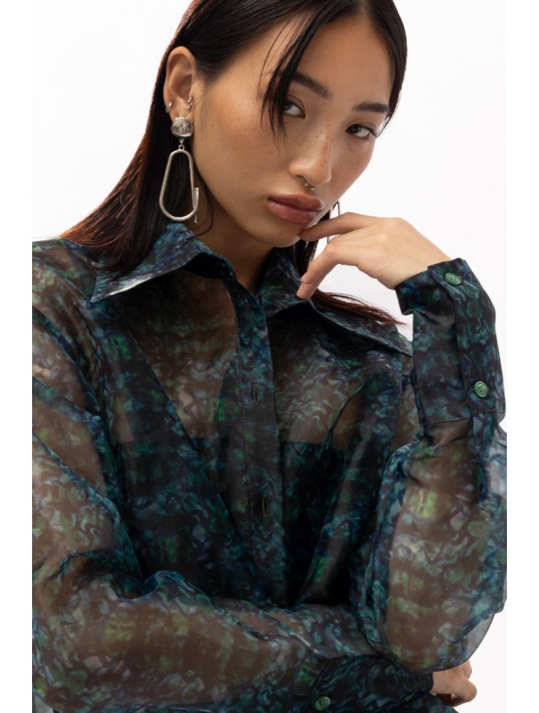 MALLORY THE LABEL Cosmo Snake Print Shirt Μπλε Πουκάμισο