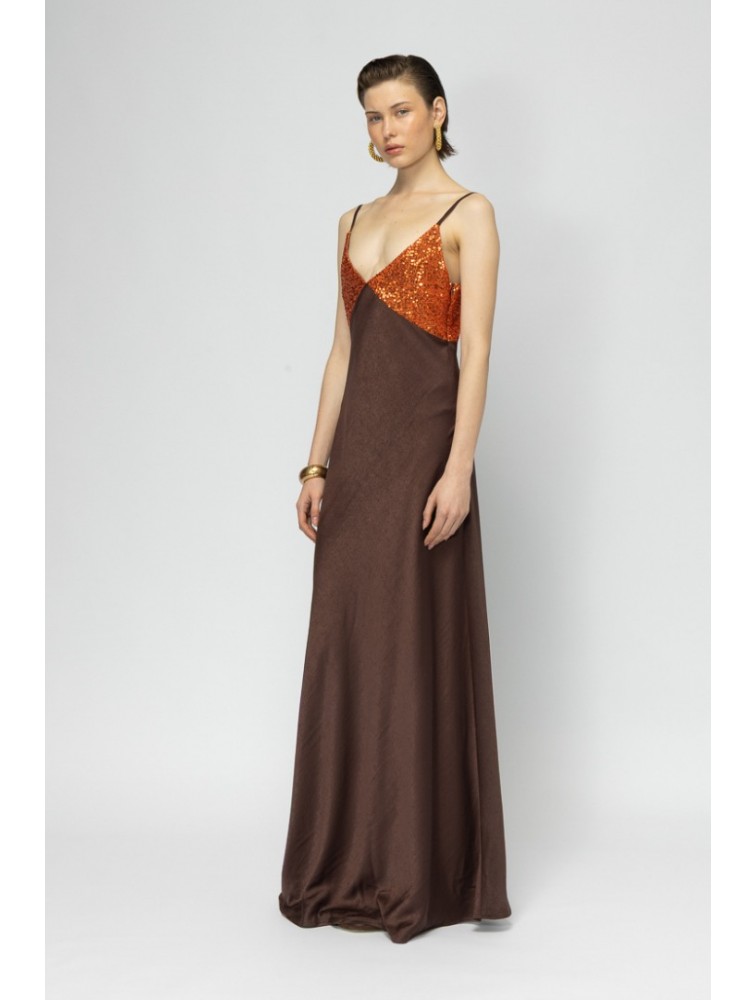 MALLORY THE LABEL Cyra Brown Dress with Sequin