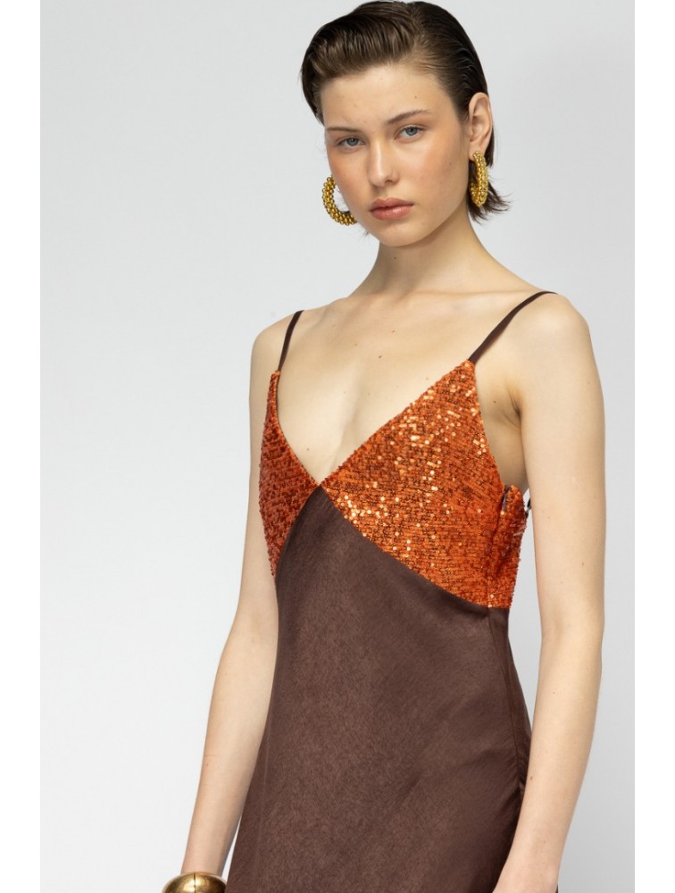 MALLORY THE LABEL Cyra Brown Dress with Sequin