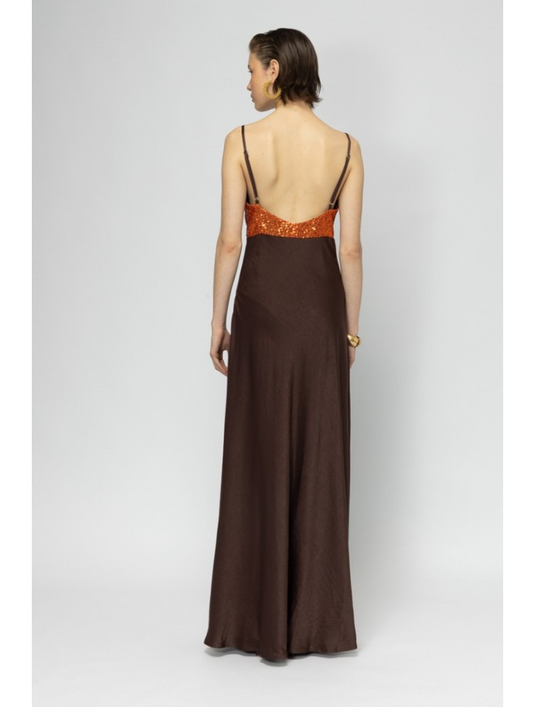 MALLORY THE LABEL Cyra Brown Dress with Sequin
