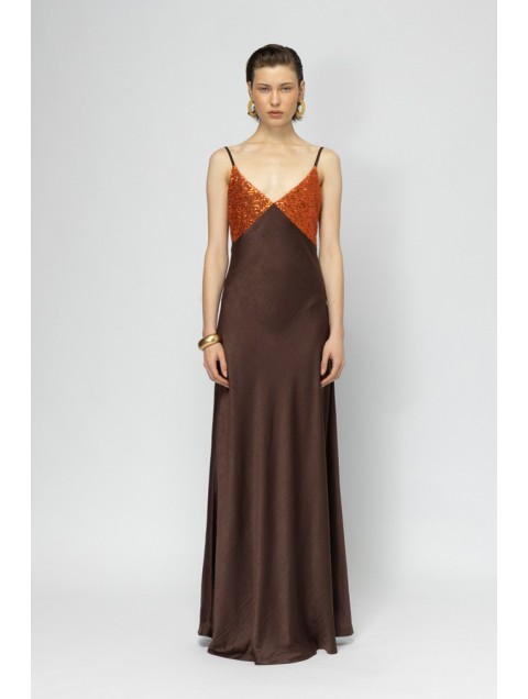 MALLORY THE LABEL Cyra Brown Dress Καφέ Φόρεμα με Παγέτα