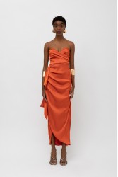 MALLORY THE LABEL Dalia Orange Dress Πορτοκαλί Στράπλες Φόρεμα