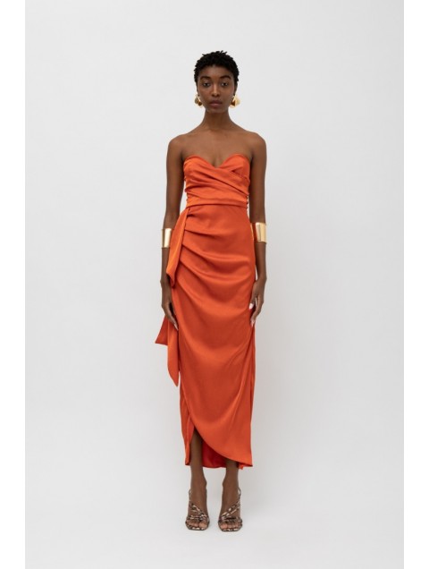 MALLORY THE LABEL Dalia Orange Dress Orange Strapless Dress