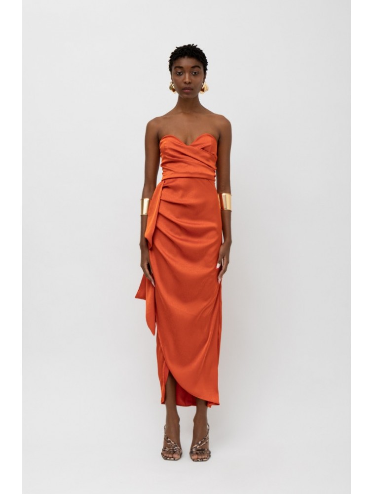 MALLORY THE LABEL Dalia Orange Dress Πορτοκαλί Στράπλες Φόρεμα