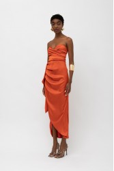 MALLORY THE LABEL Dalia Orange Dress Πορτοκαλί Στράπλες Φόρεμα