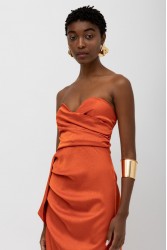 MALLORY THE LABEL Dalia Orange Dress Πορτοκαλί Στράπλες Φόρεμα