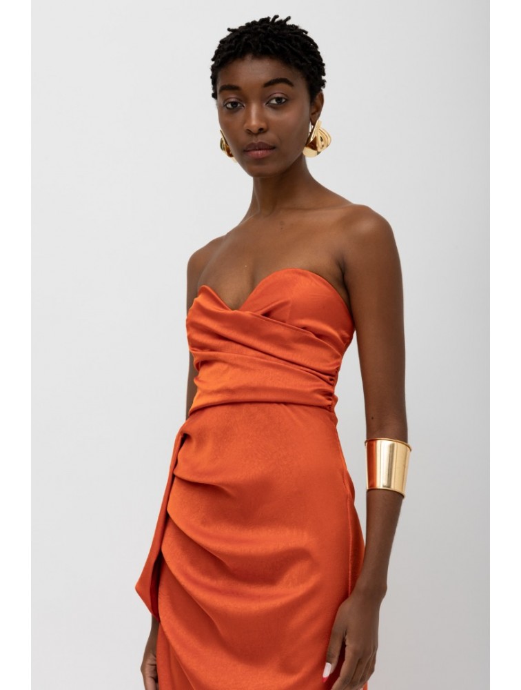 MALLORY THE LABEL Dalia Orange Dress Πορτοκαλί Στράπλες Φόρεμα