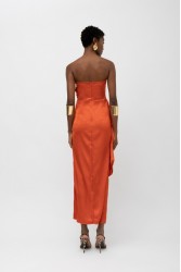 MALLORY THE LABEL Dalia Orange Dress Πορτοκαλί Στράπλες Φόρεμα