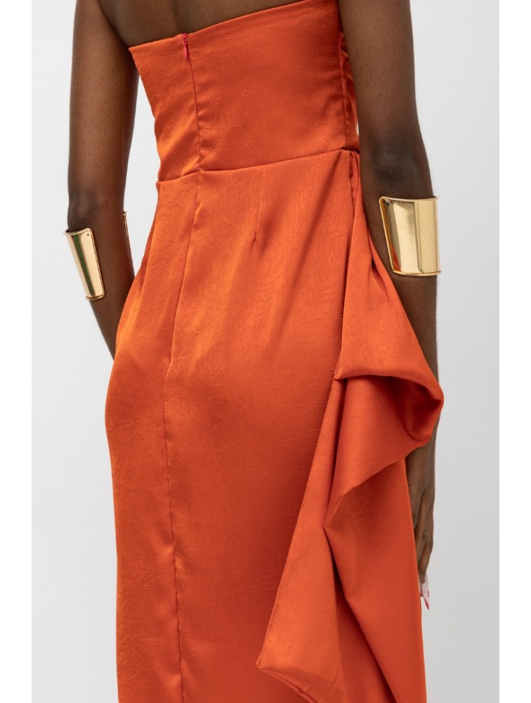 MALLORY THE LABEL Dalia Orange Dress Πορτοκαλί Στράπλες Φόρεμα
