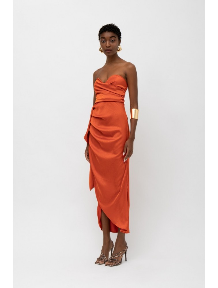 MALLORY THE LABEL Dalia Orange Dress Πορτοκαλί Στράπλες Φόρεμα